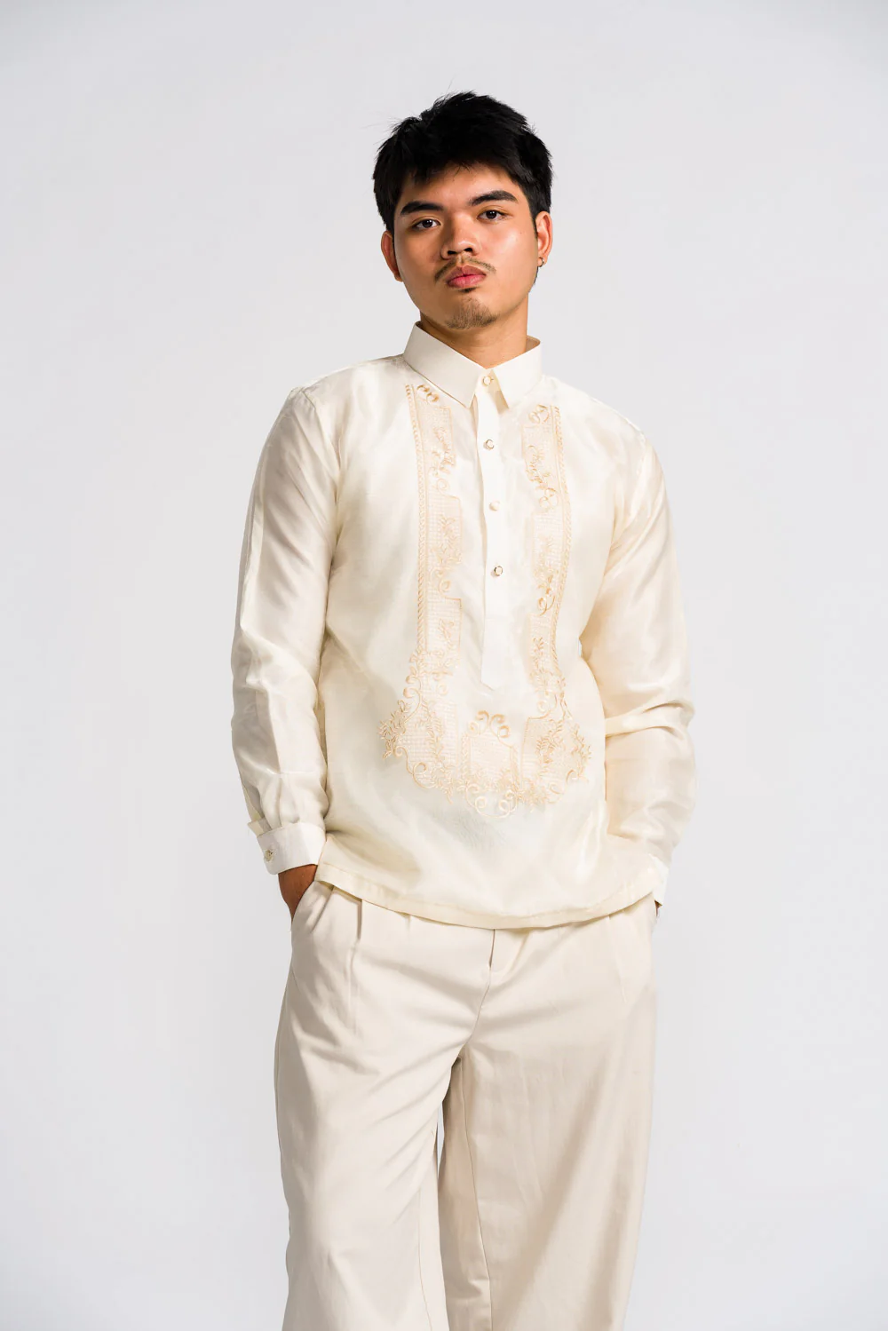 'Antonio' Classic Barong Tagalog – Cream, Organza - Image 13