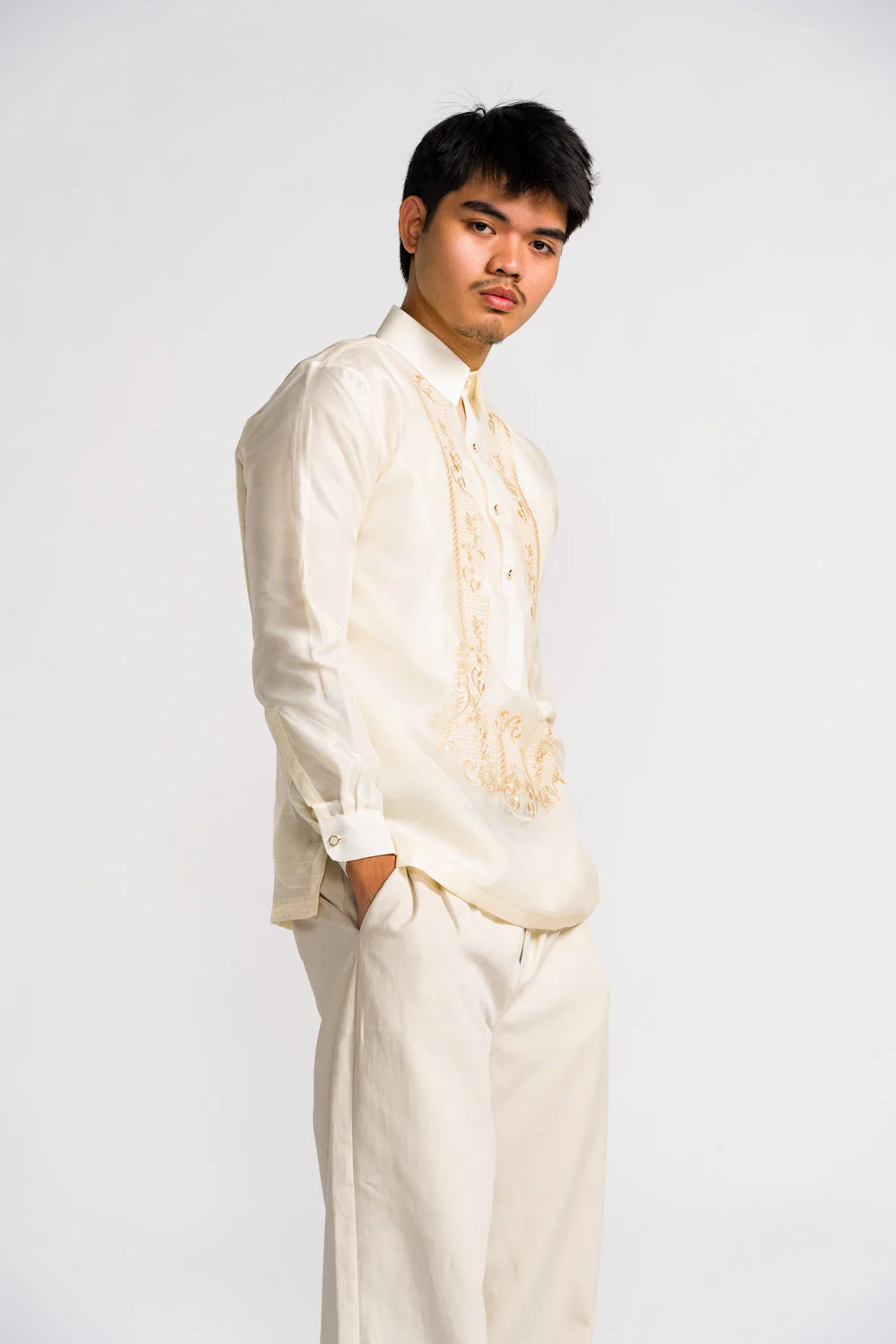 'Antonio' Classic Barong Tagalog – Cream, Organza - Image 15