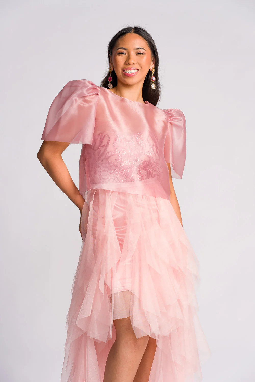 'Dahlia' Ribbon Tie-Up Modern Filipiniana Blouse (Blush Pink) - Image 7