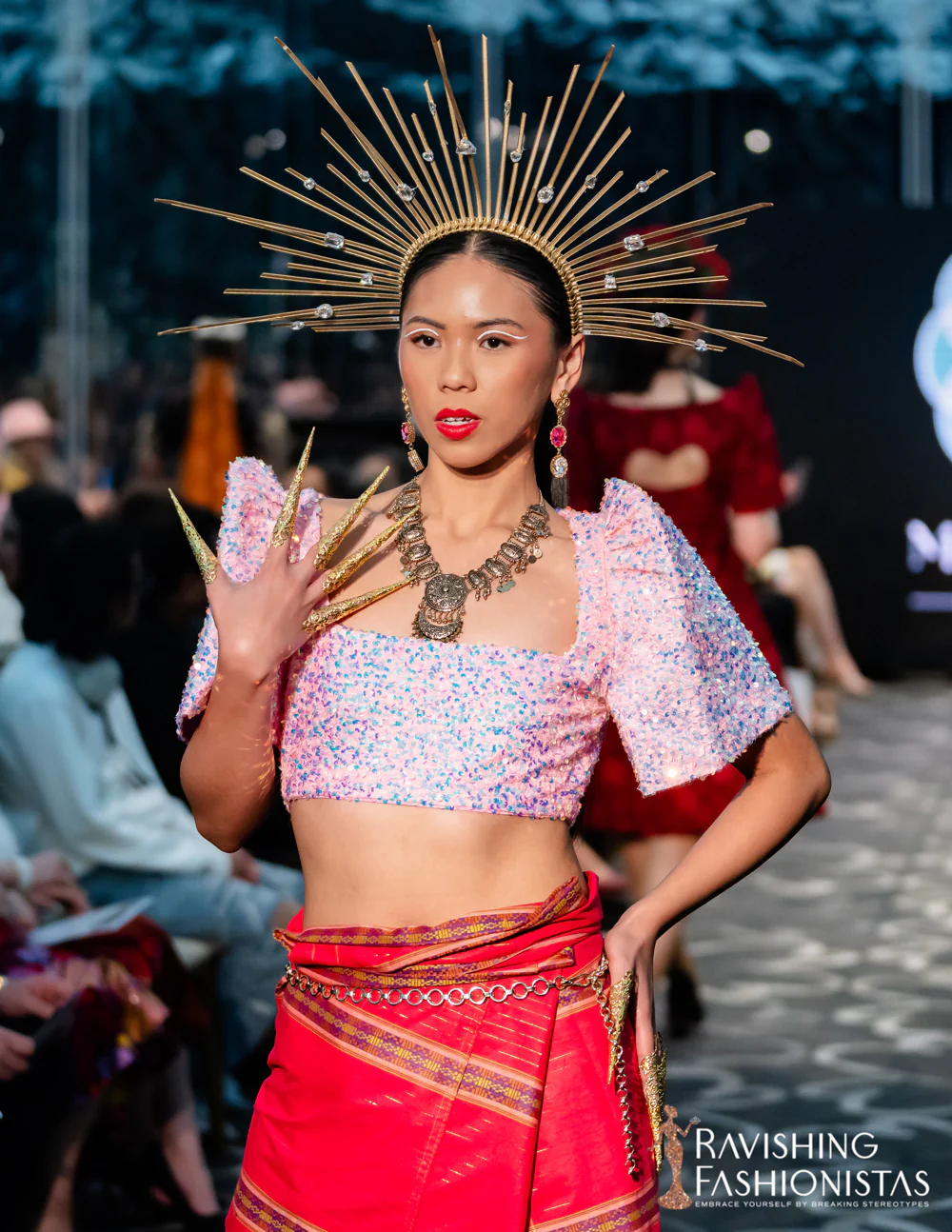 'Binibini' Sequin Modern Filipiniana Crop Top (Pastel Pink) - Image 34