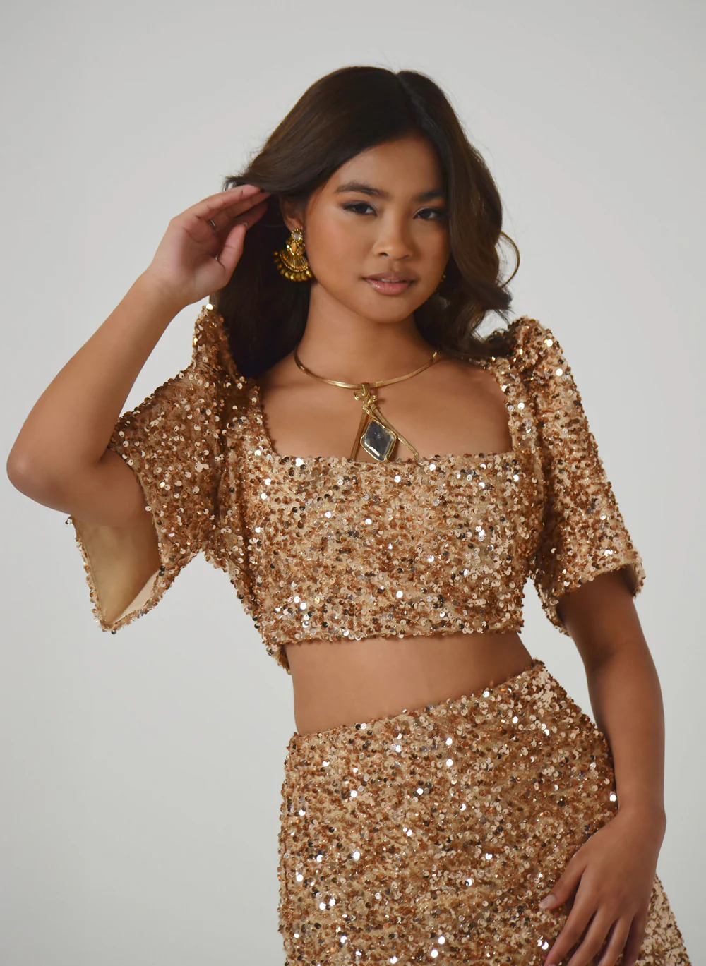 'Binibini' Sequin Modern Filipiniana Crop Top (Gold) - Image 19
