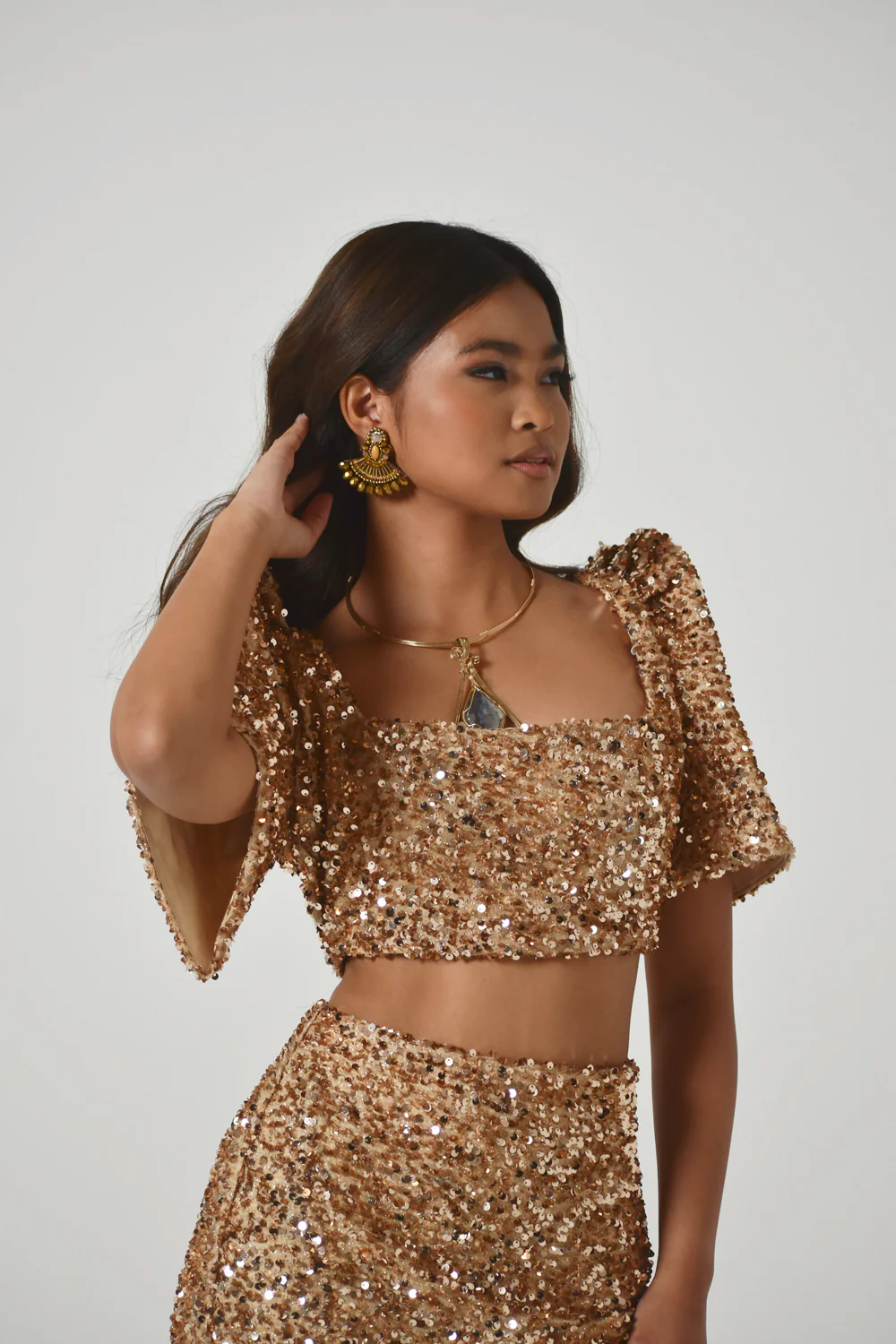 'Binibini' Sequin Modern Filipiniana Crop Top (Gold) - Image 21
