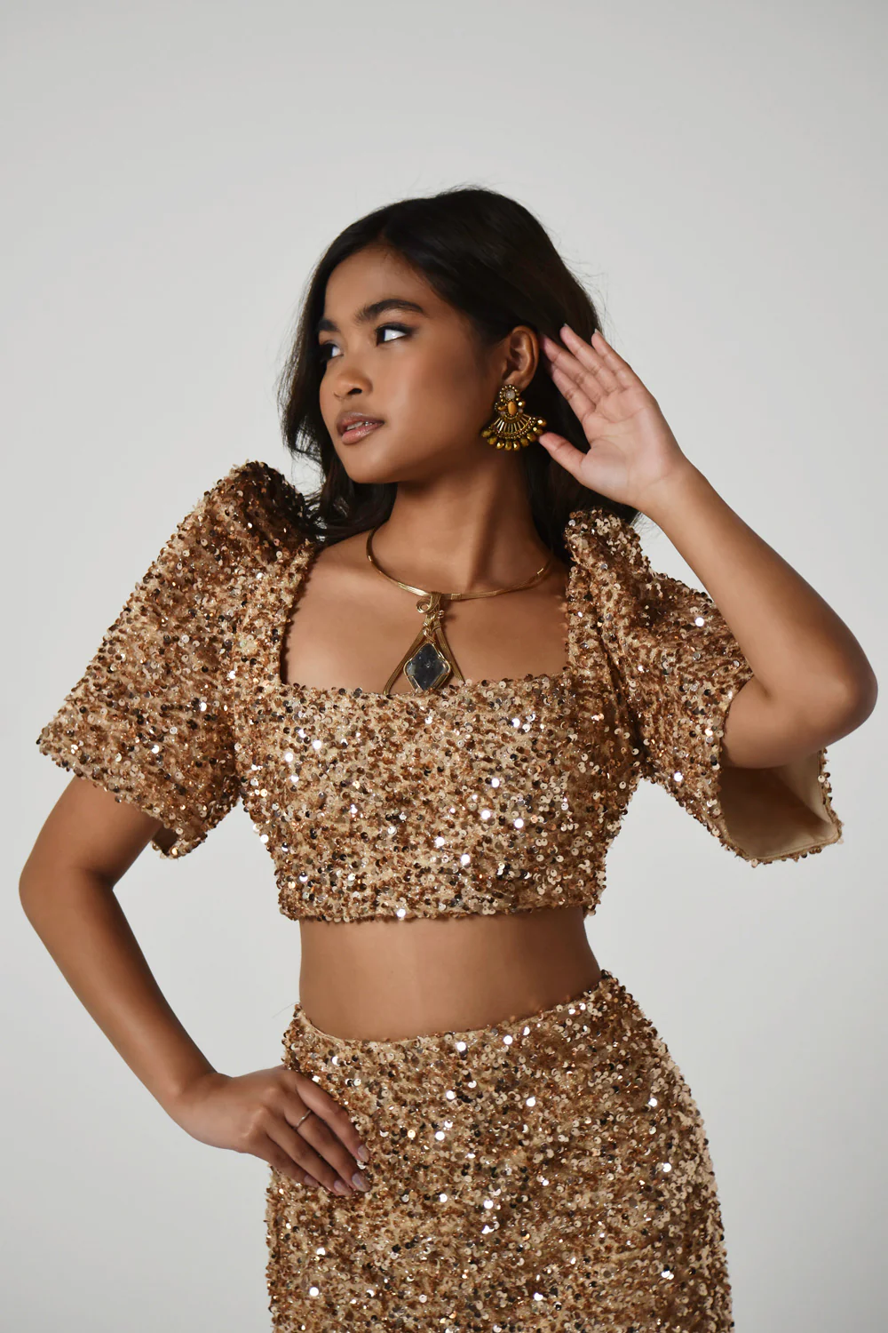'Binibini' Sequin Modern Filipiniana Crop Top (Gold) - Image 23