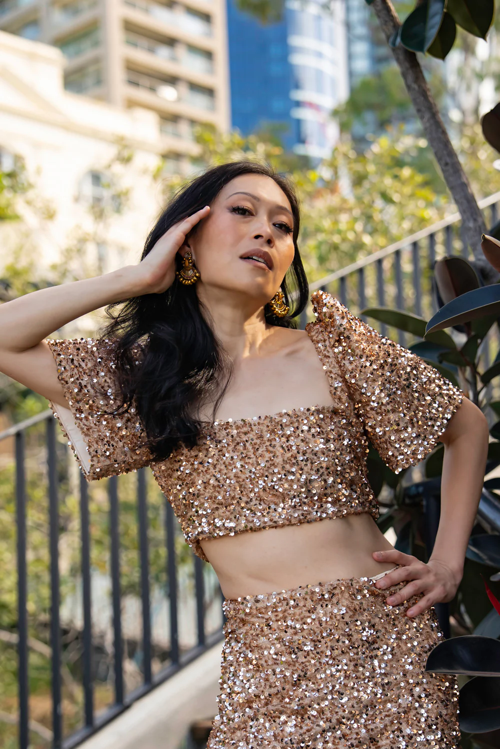 'Binibini' Sequin Modern Filipiniana Crop Top (Gold) - Image 24