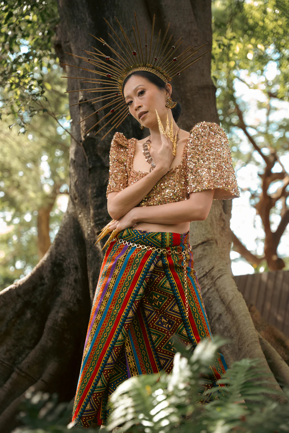 'Binibini' Sequin Modern Filipiniana Crop Top (Gold) - Image 31