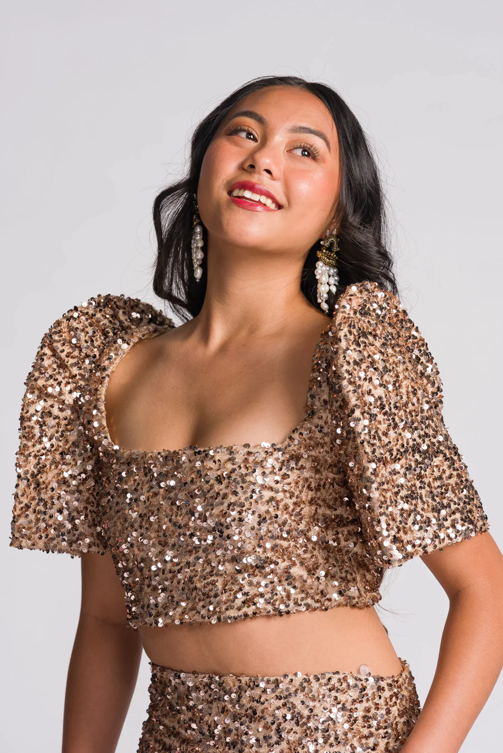 'Binibini' Sequin Modern Filipiniana Crop Top (Gold) - Image 4