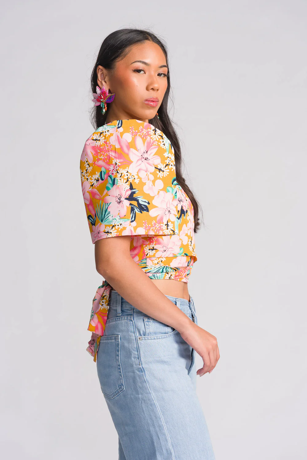 'Cora' Modern Filipiniana Wrap Top (Floral) - Image 6