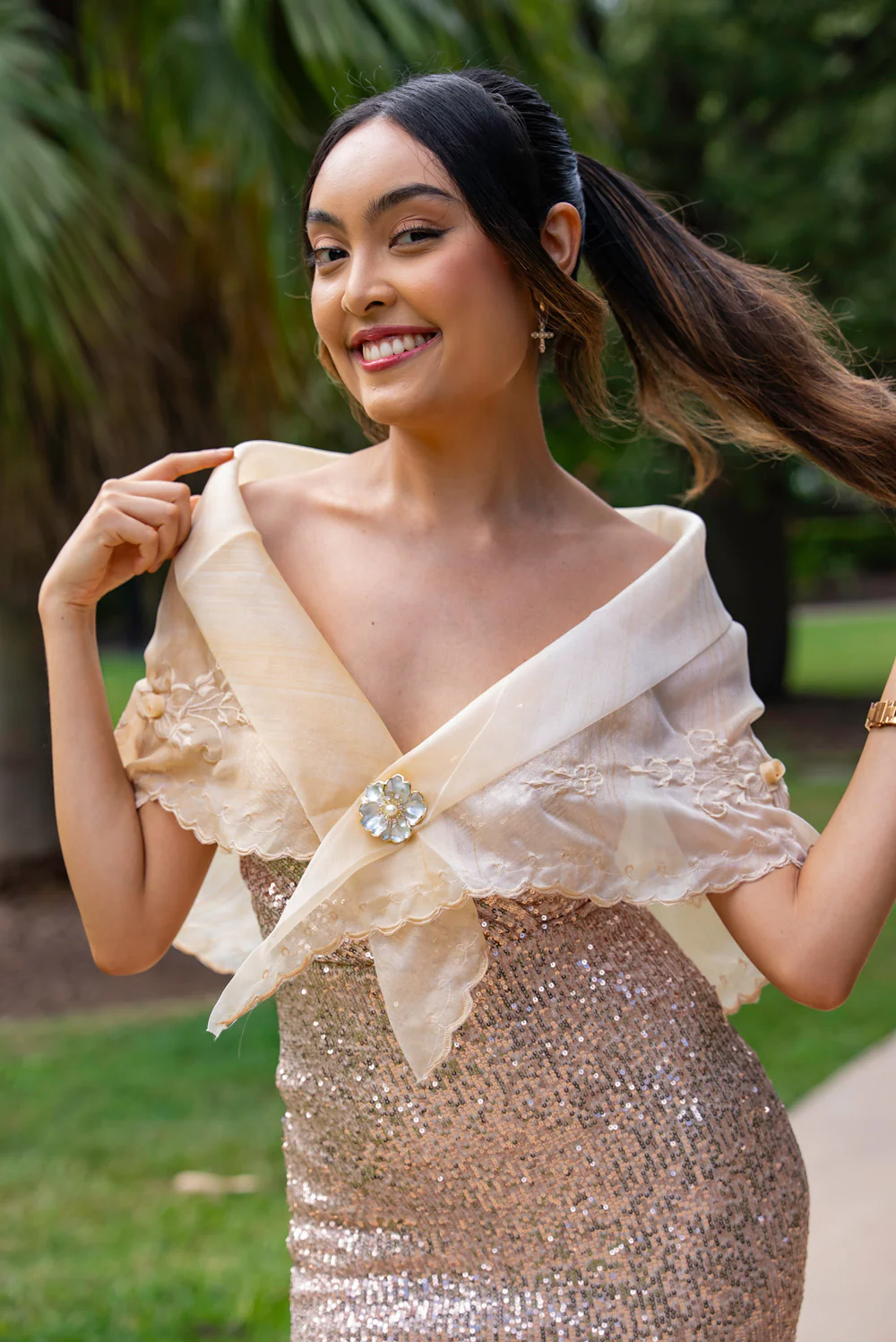 'Bulaklak' 18k Gold Plated Pearl Floral Brooch Pin for Alampay or Panuelo - Image 4