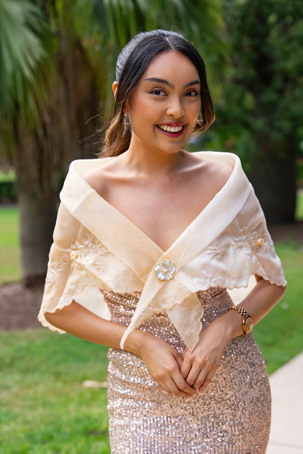 'Bulaklak' 18k Gold Plated Pearl Floral Brooch Pin for Alampay or Panuelo - Image 6