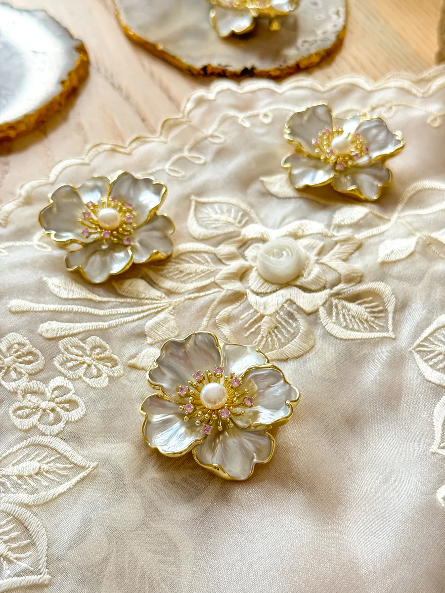 'Bulaklak' 18k Gold Plated Pearl Floral Brooch Pin for Alampay or Panuelo - Image 8