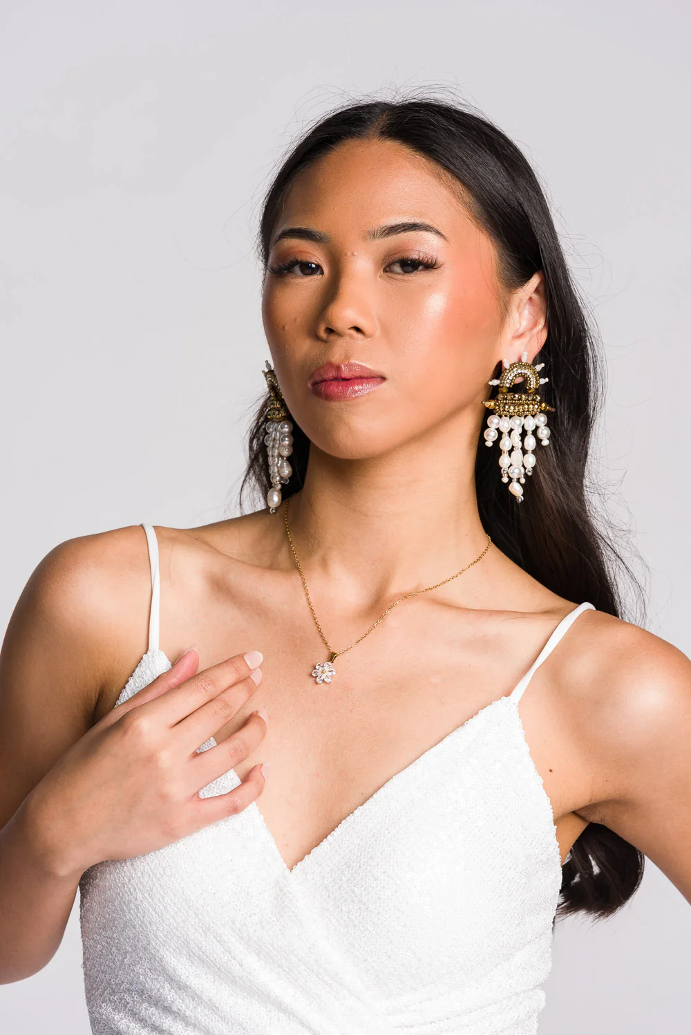 'Sampaguita' Zircon Floral Pendant and 18k Gold Plated Necklace - Image 4