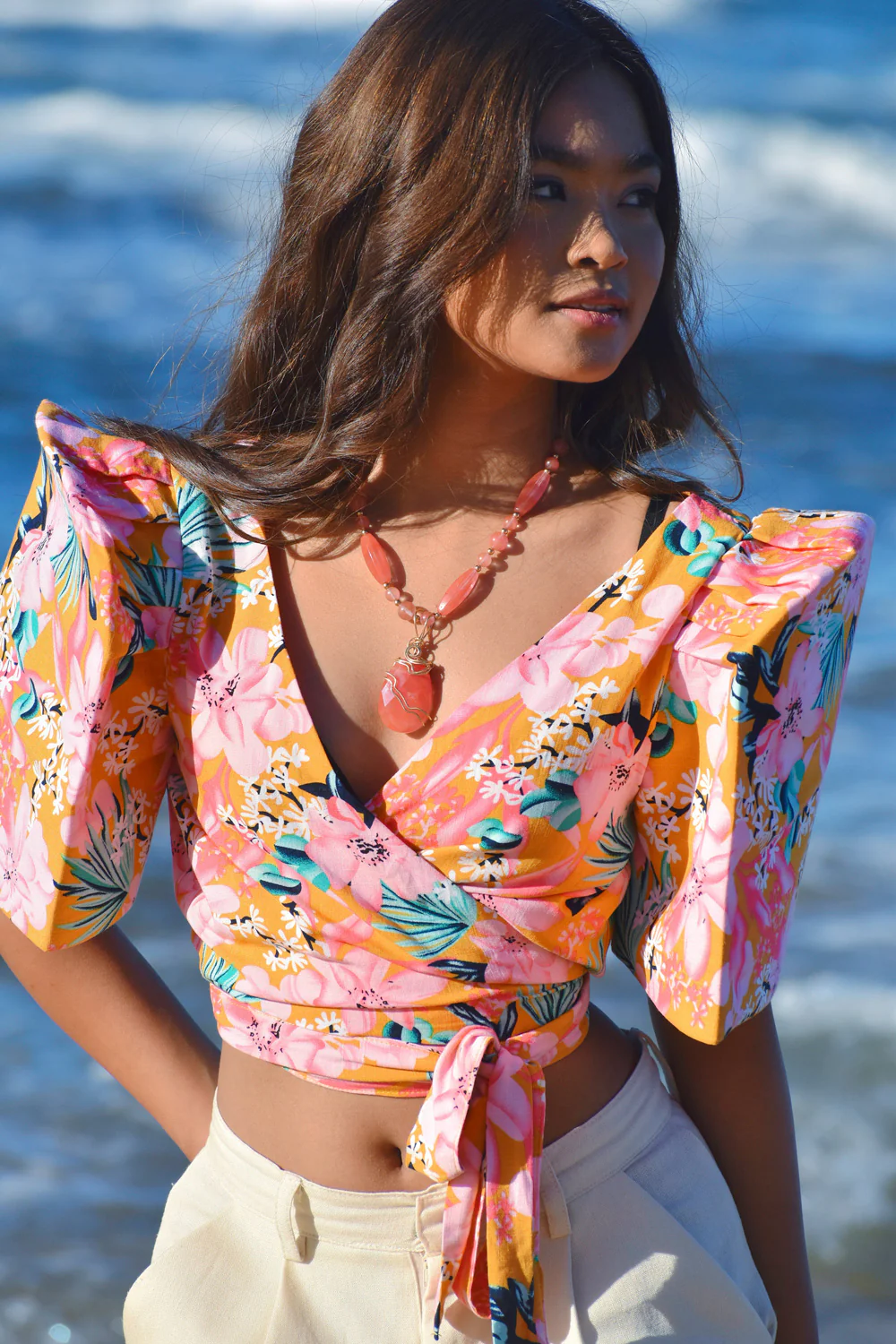 'Cora' Modern Filipiniana Wrap Top (Floral) - Image 14