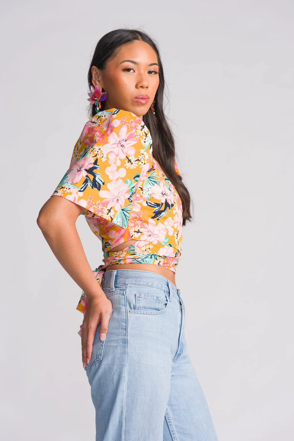 'Cora' Modern Filipiniana Wrap Top (Floral) - Image 3