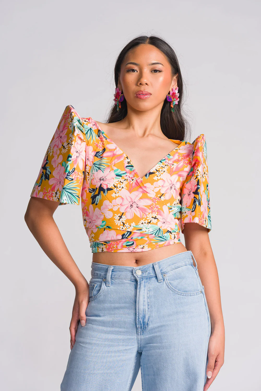 'Cora' Modern Filipiniana Wrap Top (Floral) - Image 5