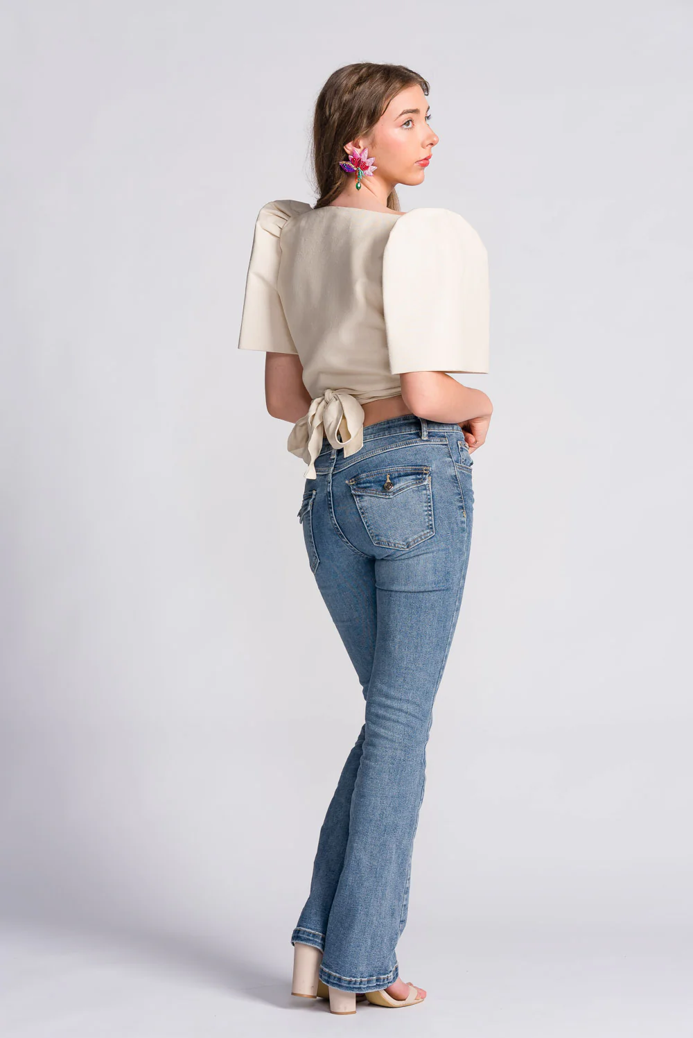 'Cora' Modern Filipiniana Wrap Top (Oat) - Image 11