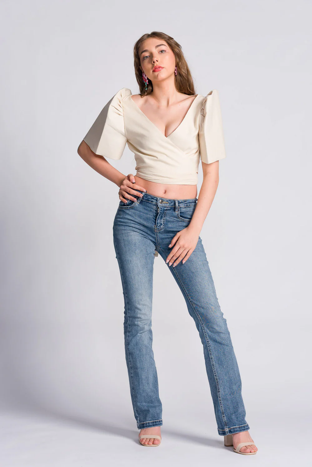 'Cora' Modern Filipiniana Wrap Top (Oat) - Image 12