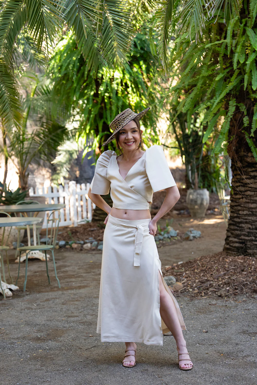 'Cora' Modern Filipiniana Wrap Top (Oat) - Image 16