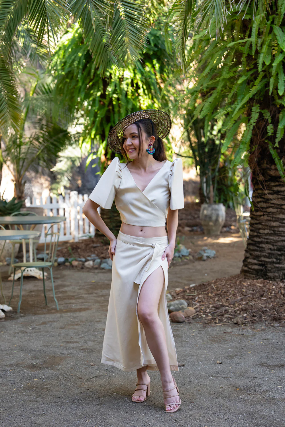 'Cora' Modern Filipiniana Wrap Top (Oat) - Image 19