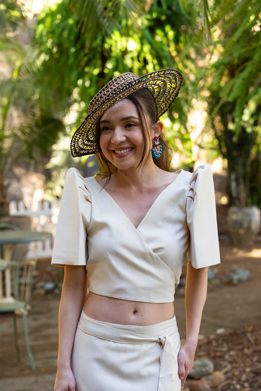 'Cora' Modern Filipiniana Wrap Top (Oat) - Image 15