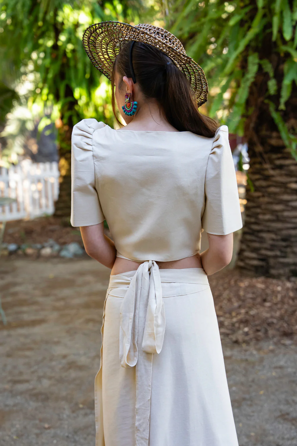 'Cora' Modern Filipiniana Wrap Top (Oat) - Image 17
