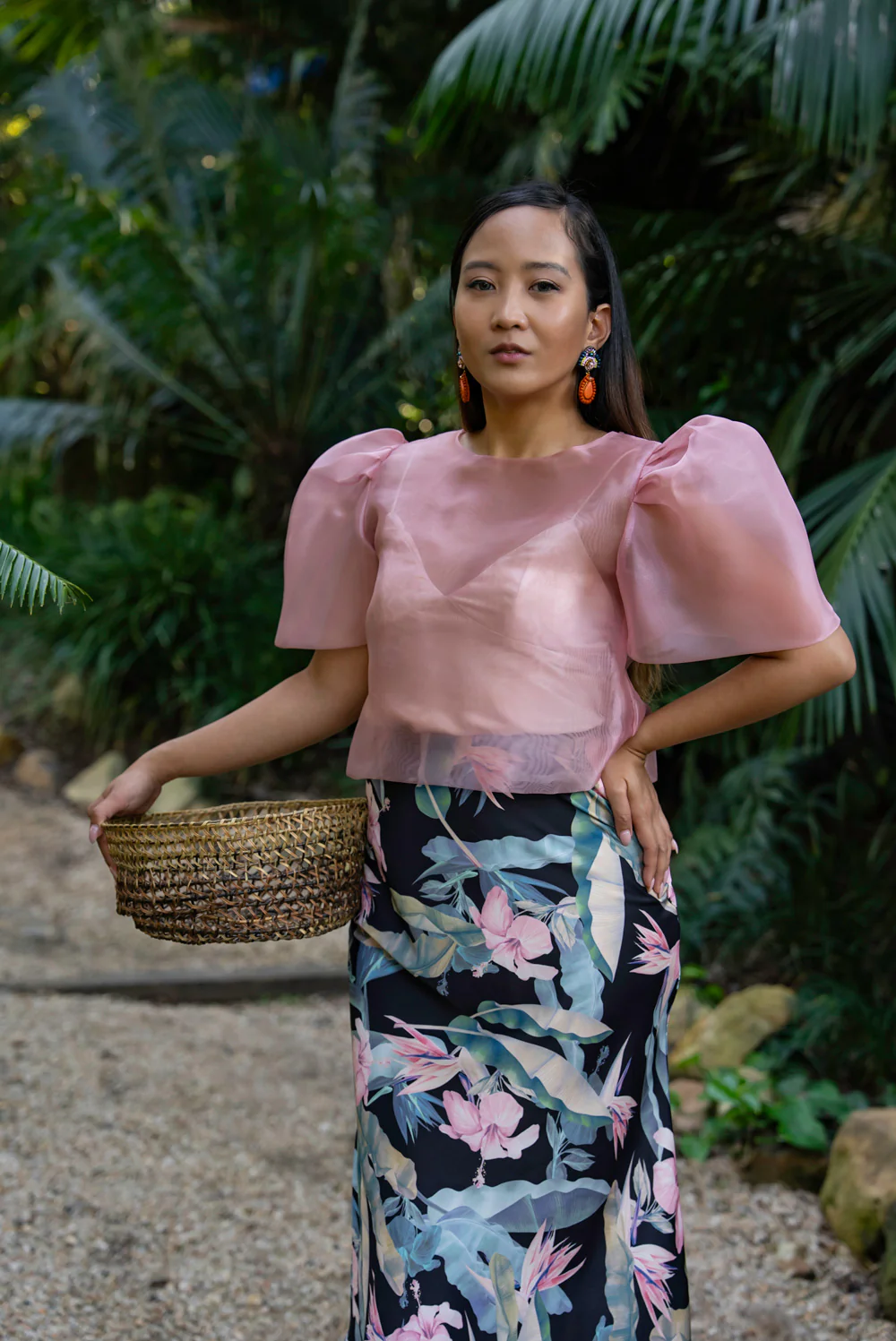 'Dahlia' Ribbon Tie-Up Modern Filipiniana Blouse (Blush Pink) - Image 11