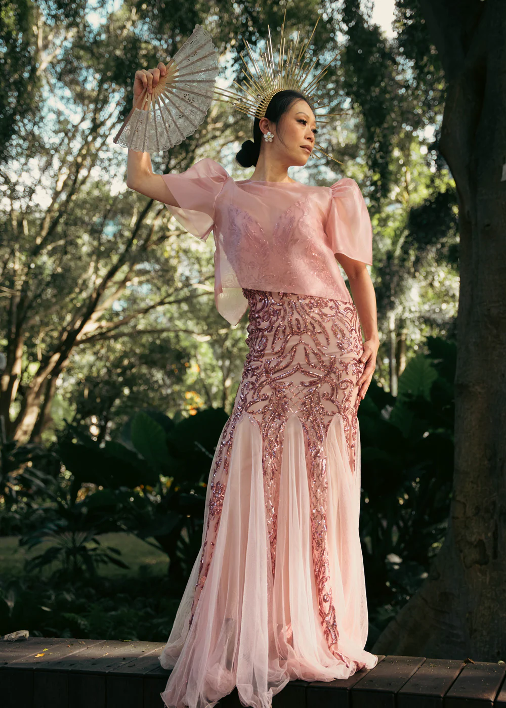 'Dahlia' Ribbon Tie-Up Modern Filipiniana Blouse (Blush Pink) - Image 14