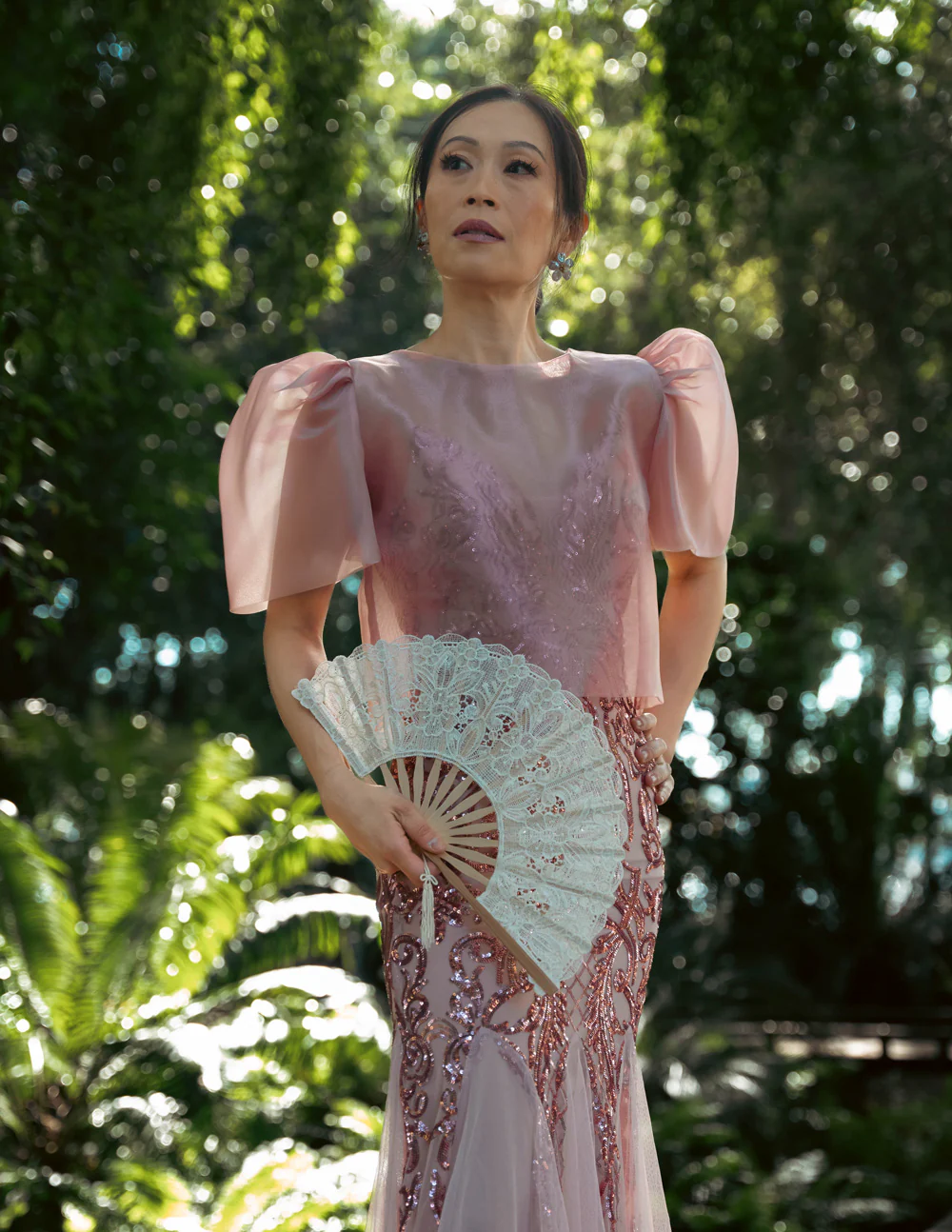 'Dahlia' Ribbon Tie-Up Modern Filipiniana Blouse (Blush Pink) - Image 15