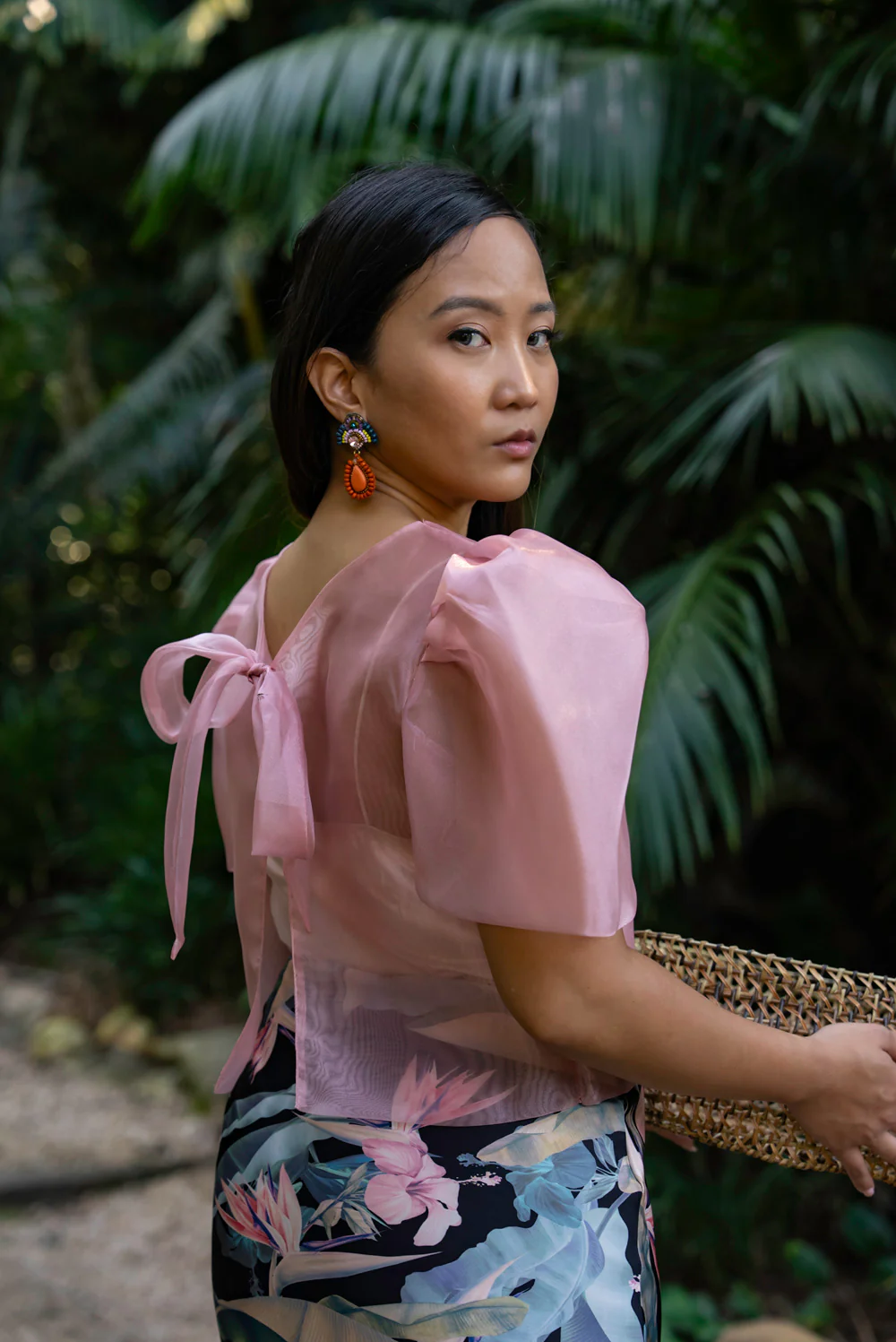 'Dahlia' Ribbon Tie-Up Modern Filipiniana Blouse (Blush Pink) - Image 9