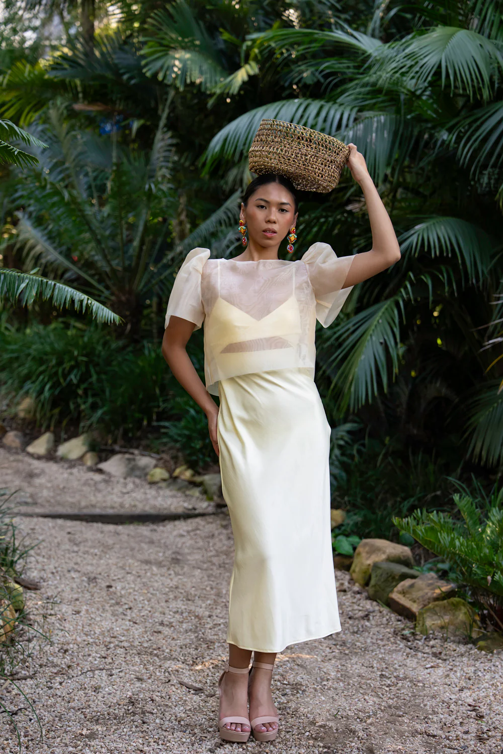 'Dahlia' Ribbon Tie-Up Modern Filipiniana Blouse (Cream) - Image 11