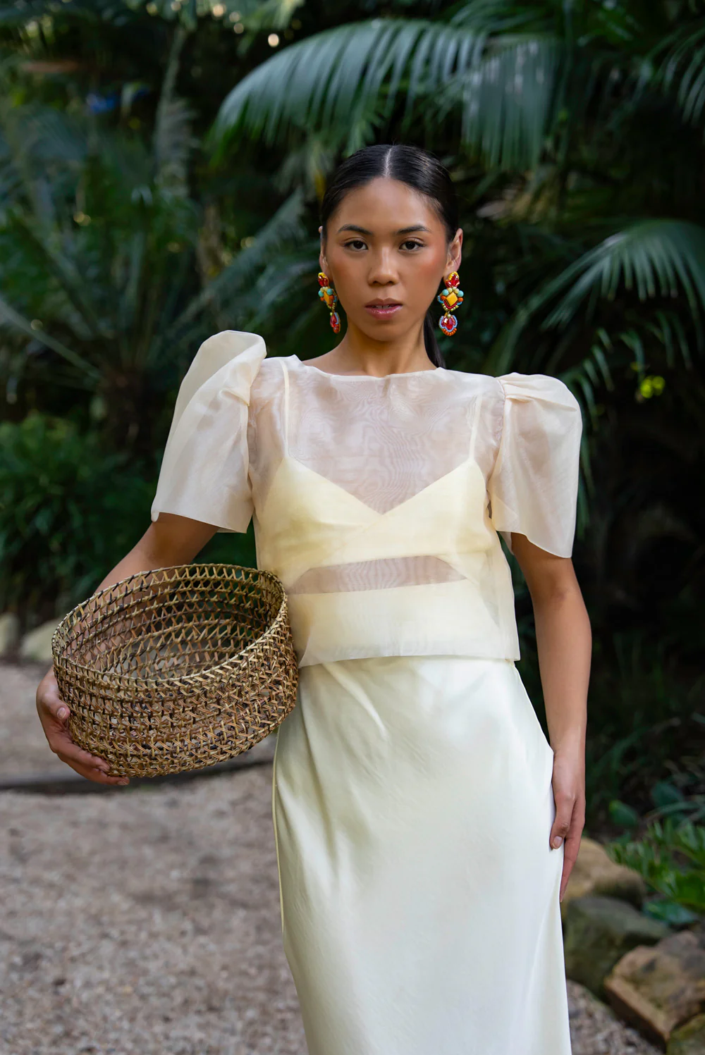 'Dahlia' Ribbon Tie-Up Modern Filipiniana Blouse (Cream) - Image 13