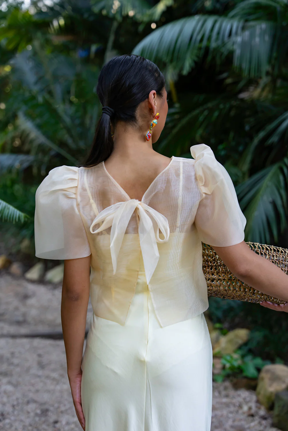 'Dahlia' Ribbon Tie-Up Modern Filipiniana Blouse (Cream) - Image 14