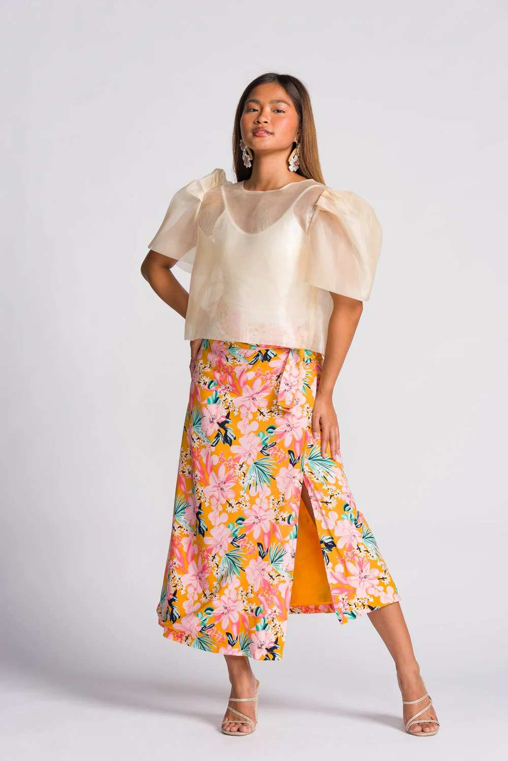 'Dahlia' Ribbon Tie-Up Modern Filipiniana Blouse (Cream) - Image 6