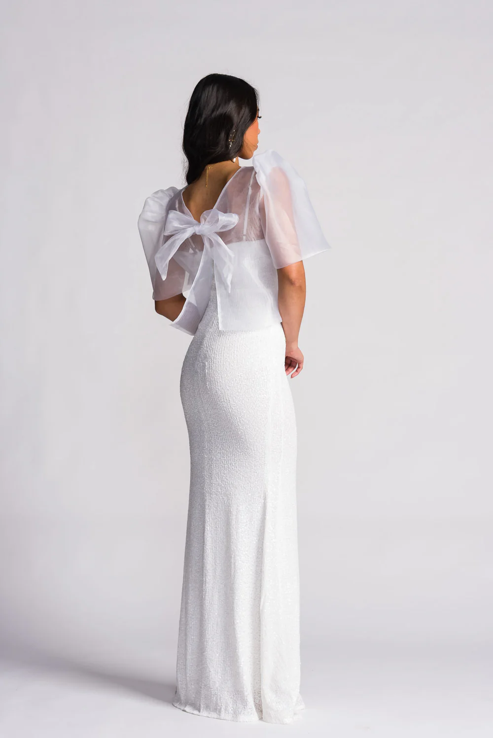 'Dahlia' Ribbon Tie-Up Modern Filipiniana Blouse (Snow White) - Image 4