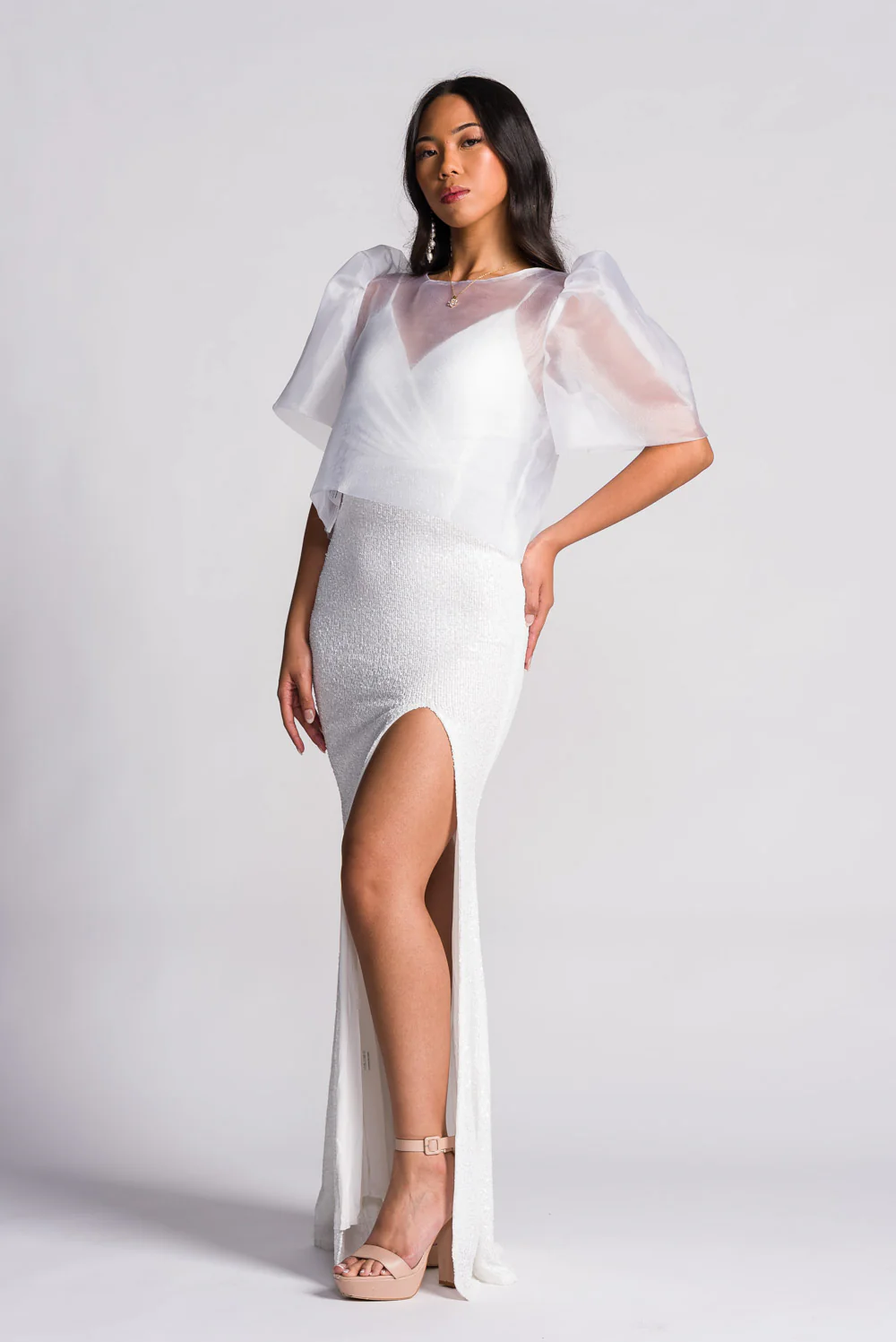 'Dahlia' Ribbon Tie-Up Modern Filipiniana Blouse (Snow White) - Image 6