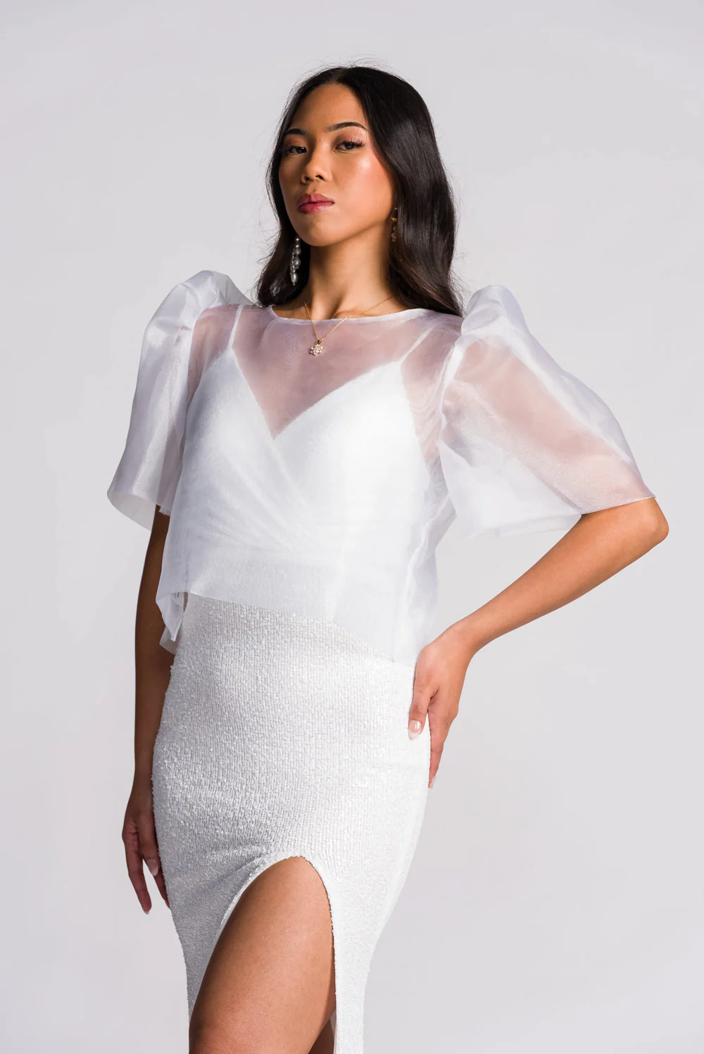 'Dahlia' Ribbon Tie-Up Modern Filipiniana Blouse (Snow White) - Image 7