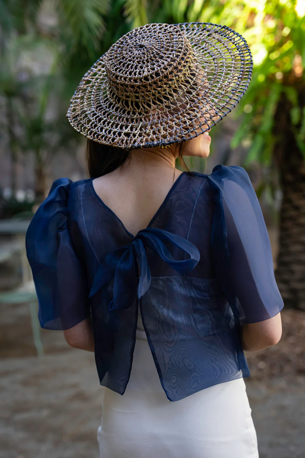 'Dahlia' Ribbon Tie-Up Modern Filipiniana Blouse (Navy Blue) - Image 11