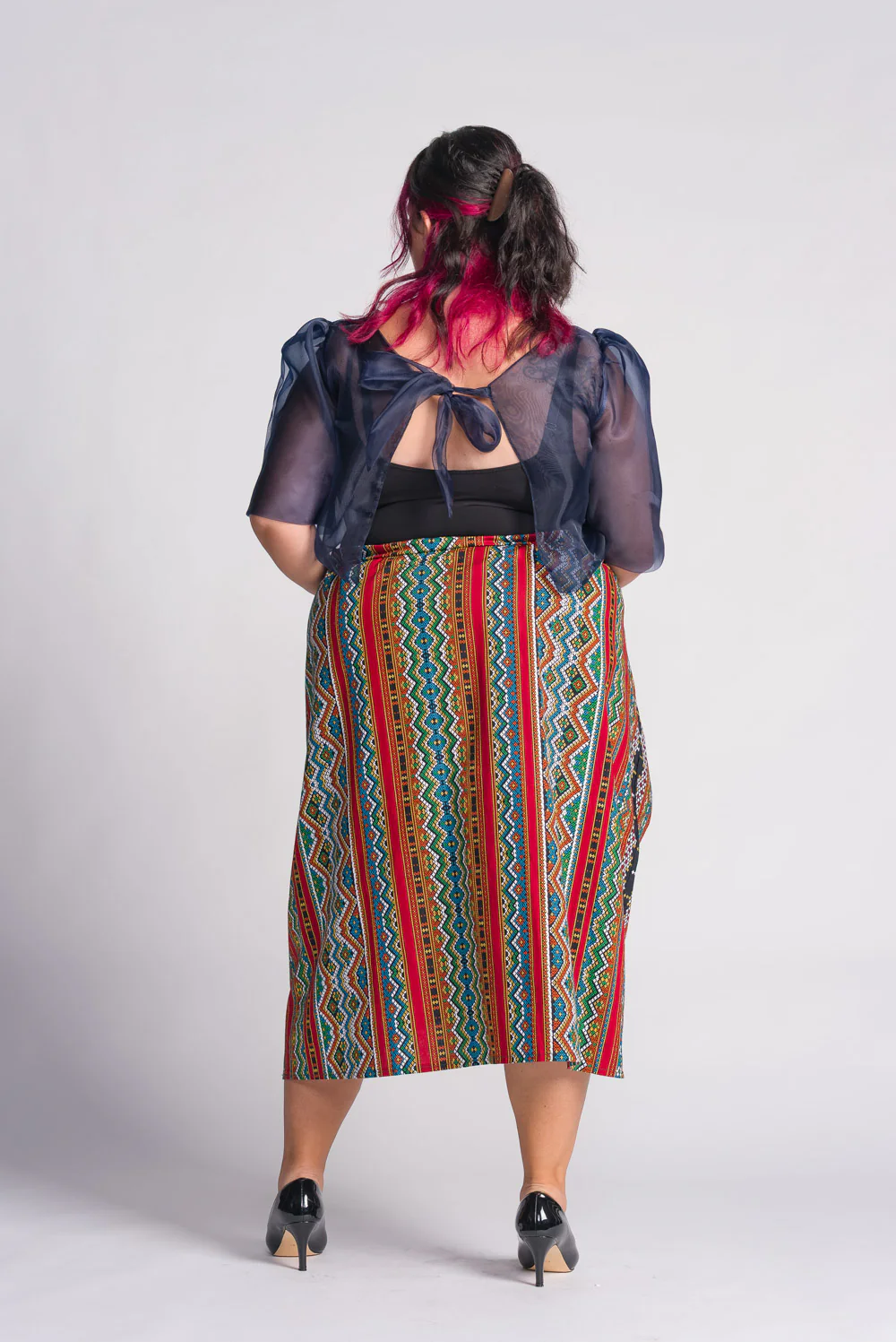 'Dahlia' Ribbon Tie-Up Modern Filipiniana Blouse (Navy Blue) - Image 20