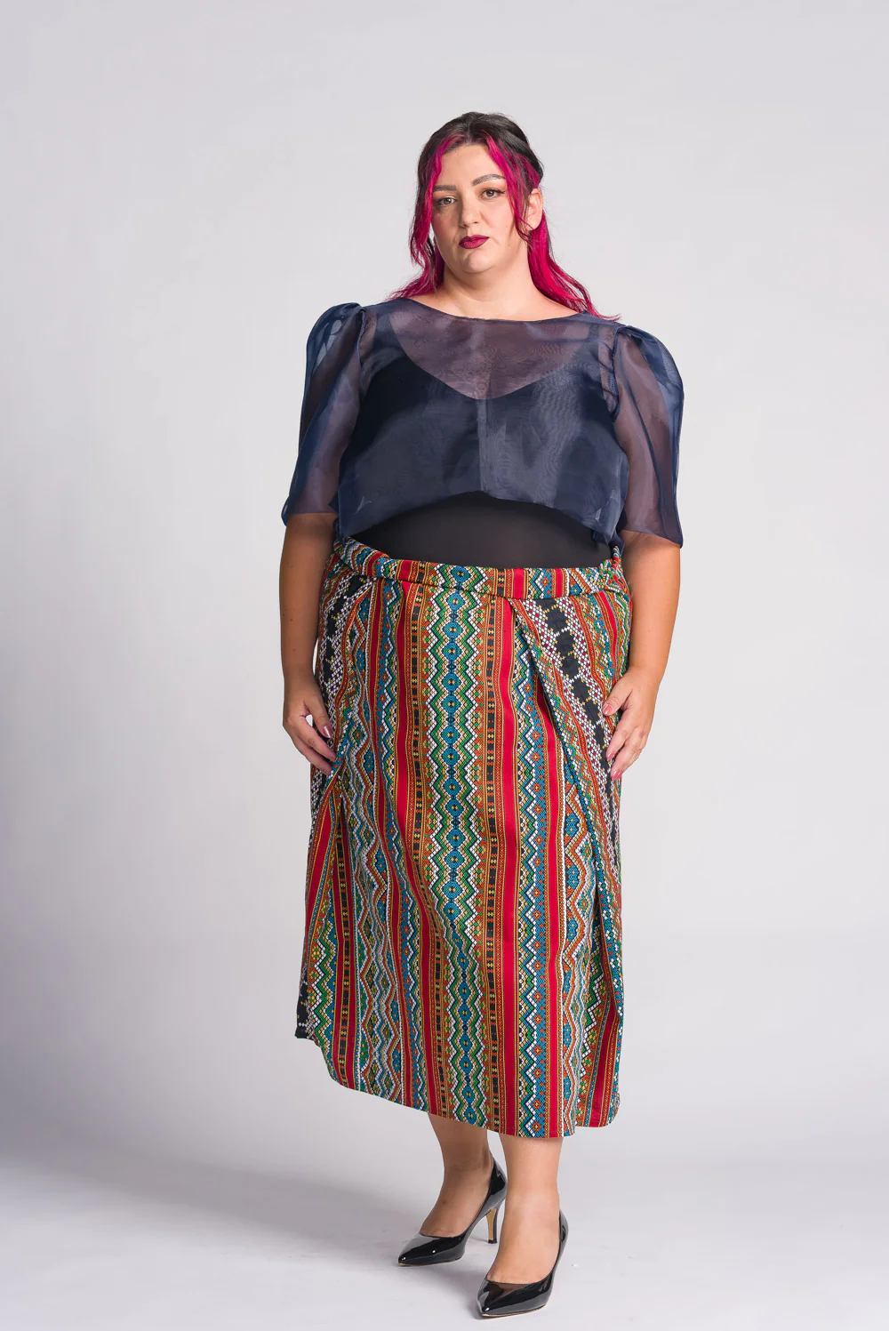 'Dahlia' Ribbon Tie-Up Modern Filipiniana Blouse (Navy Blue) - Image 21