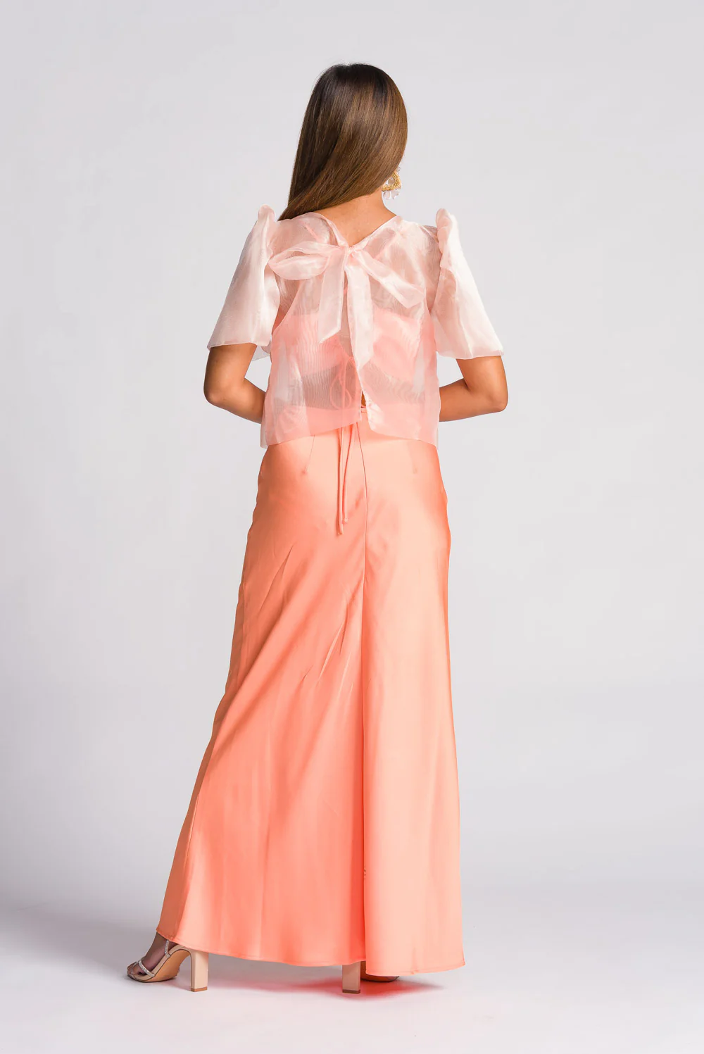 'Dahlia' Ribbon Tie-Up Modern Filipiniana Blouse (Peach) - Image 7