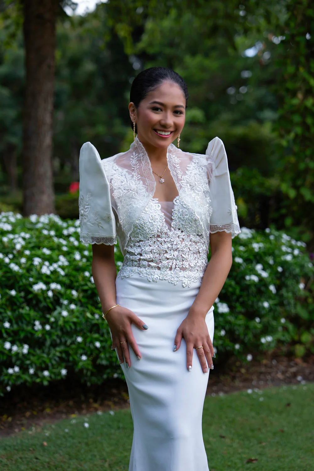 'Florence' Floral Embellished Formal & Bridal Dress (Ivory White) - Image 10