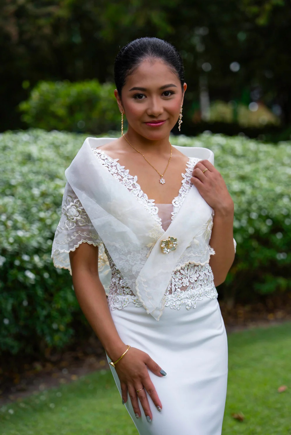 'Florence' Floral Embellished Formal & Bridal Dress (Ivory White) - Image 11