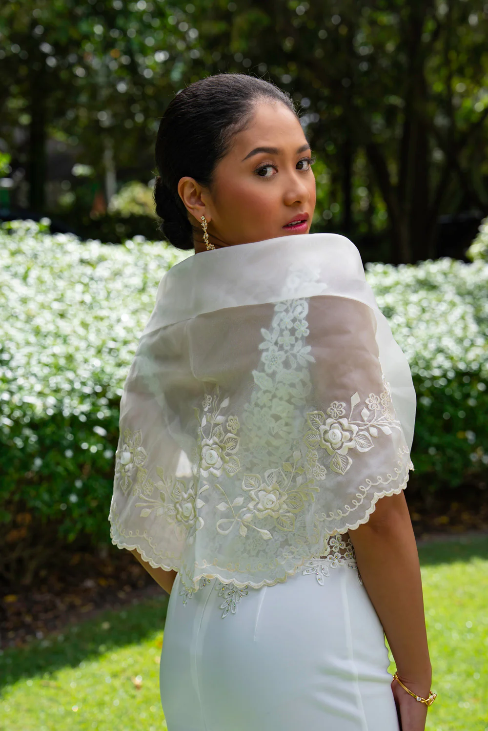 'Florence' Floral Embellished Formal & Bridal Dress (Ivory White) - Image 12