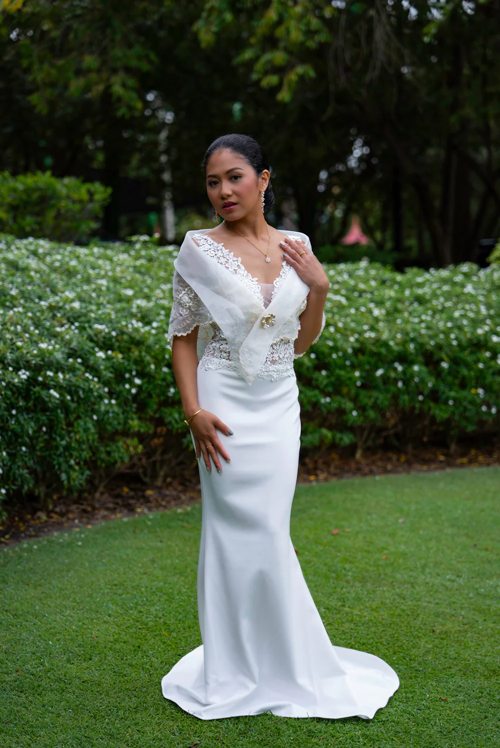 'Florence' Floral Embellished Formal & Bridal Dress (Ivory White) - Image 15