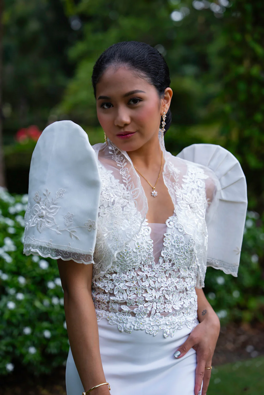 'Florence' Floral Embellished Formal & Bridal Dress (Ivory White) - Image 17