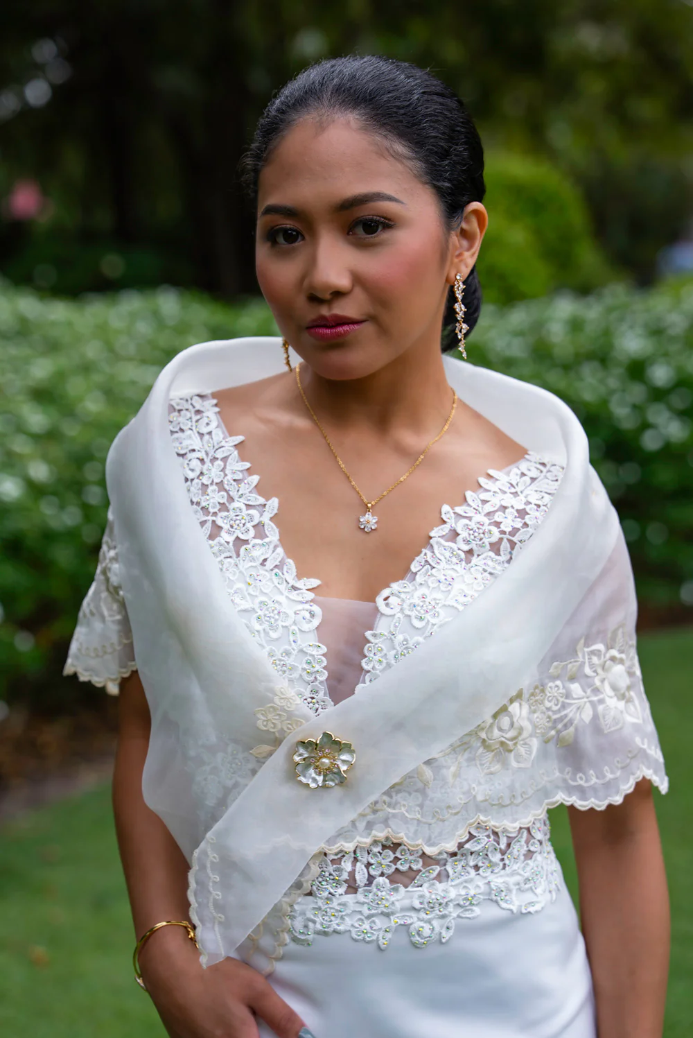 'Florence' Floral Embellished Formal & Bridal Dress (Ivory White) - Image 18