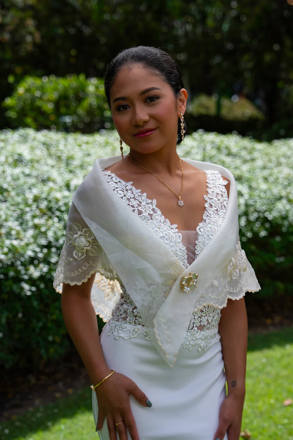 'Florence' Floral Embellished Formal & Bridal Dress (Ivory White) - Image 19