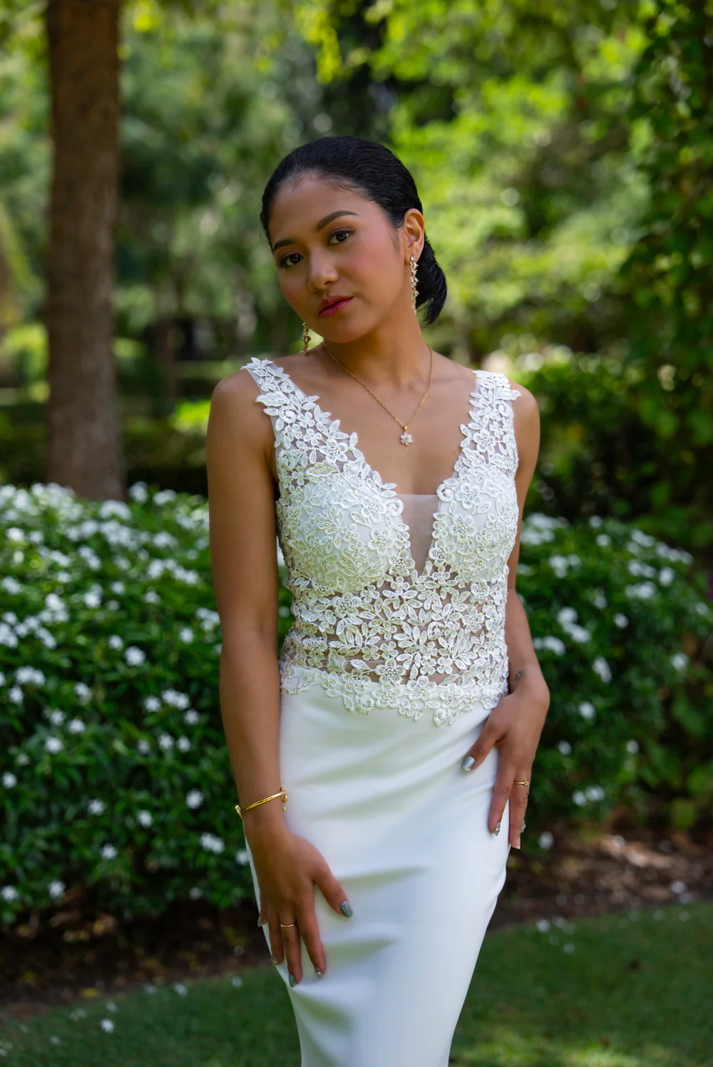 'Florence' Floral Embellished Formal & Bridal Dress (Ivory White) - Image 3