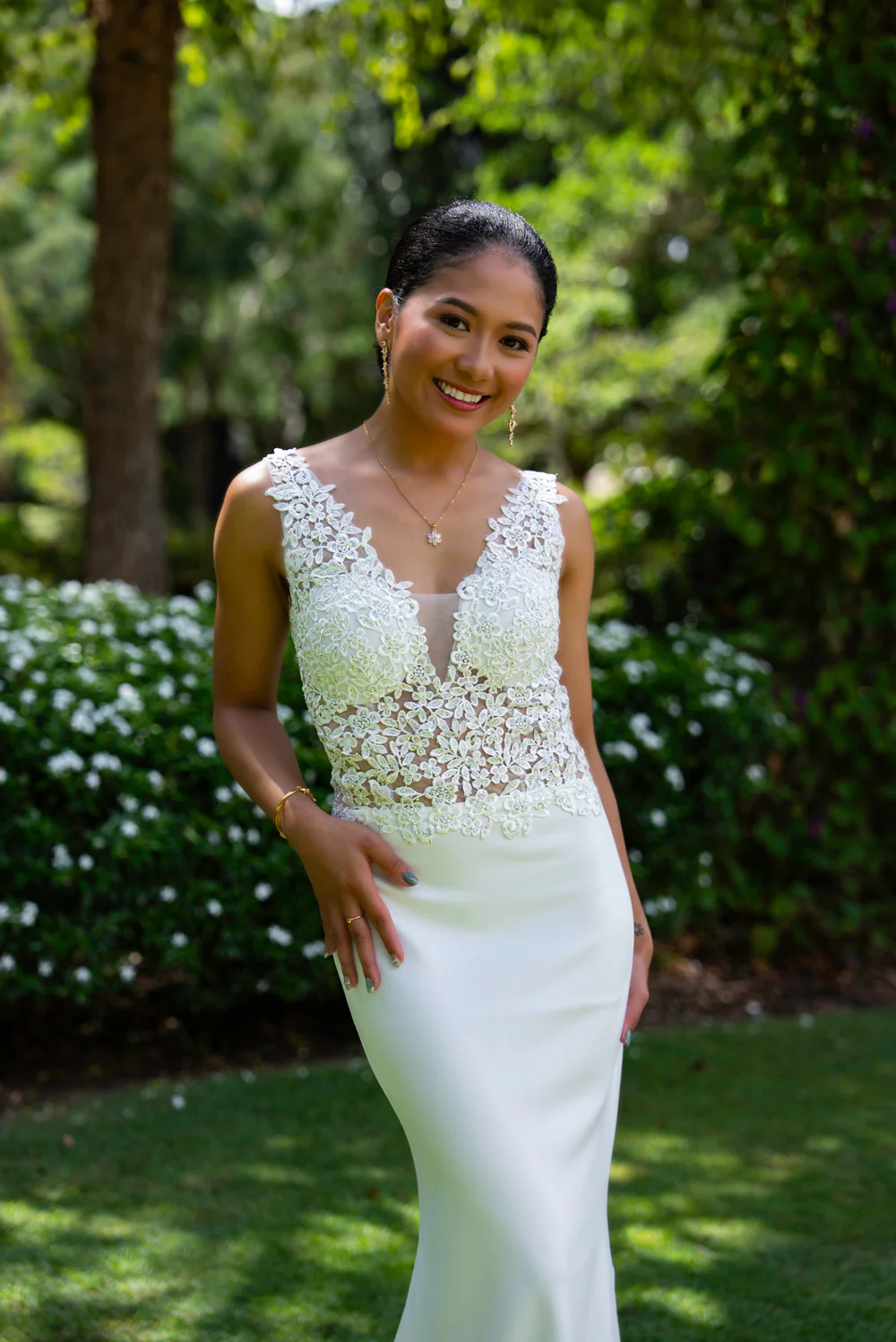 'Florence' Floral Embellished Formal & Bridal Dress (Ivory White) - Image 5