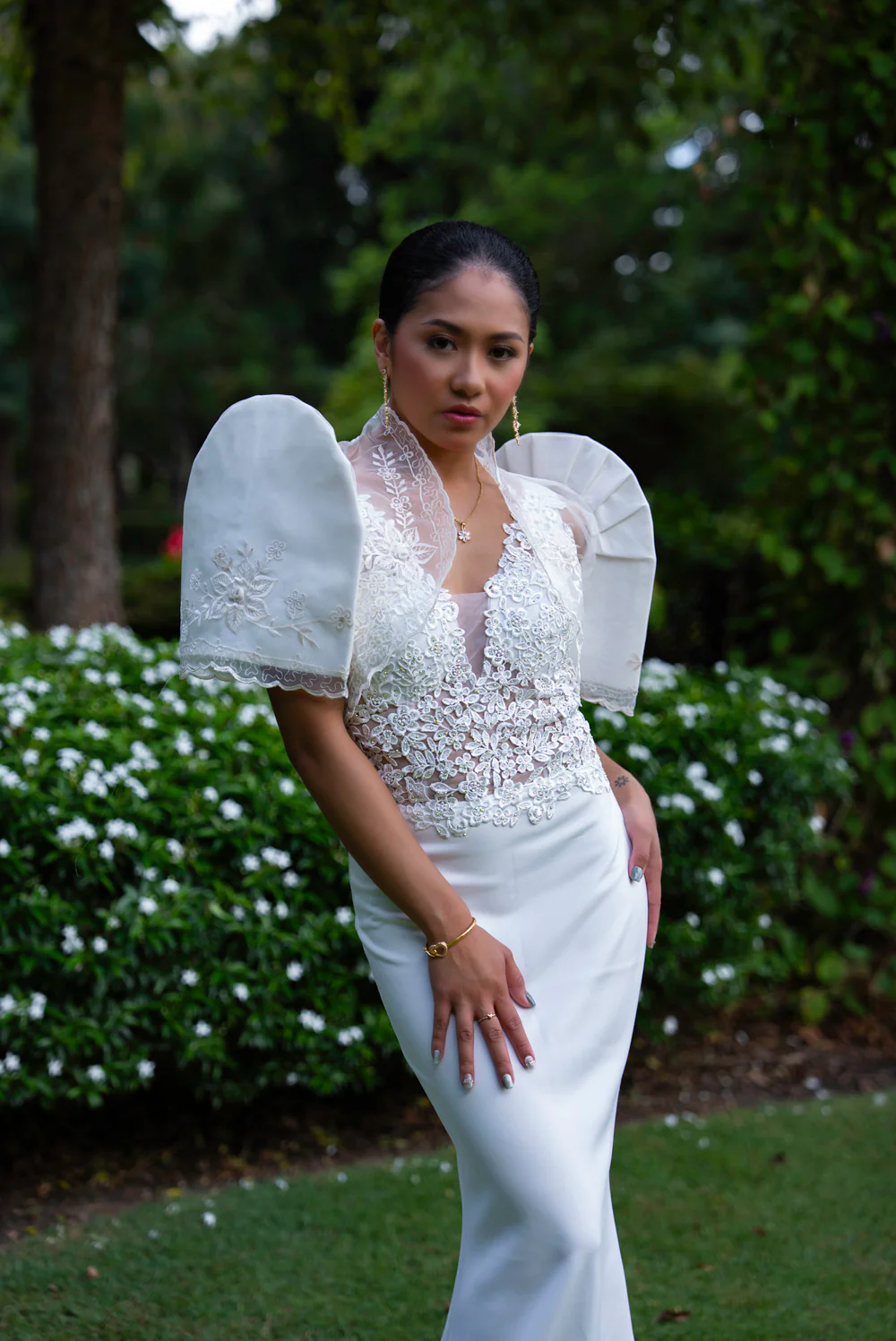 'Florence' Floral Embellished Formal & Bridal Dress (Ivory White) - Image 9