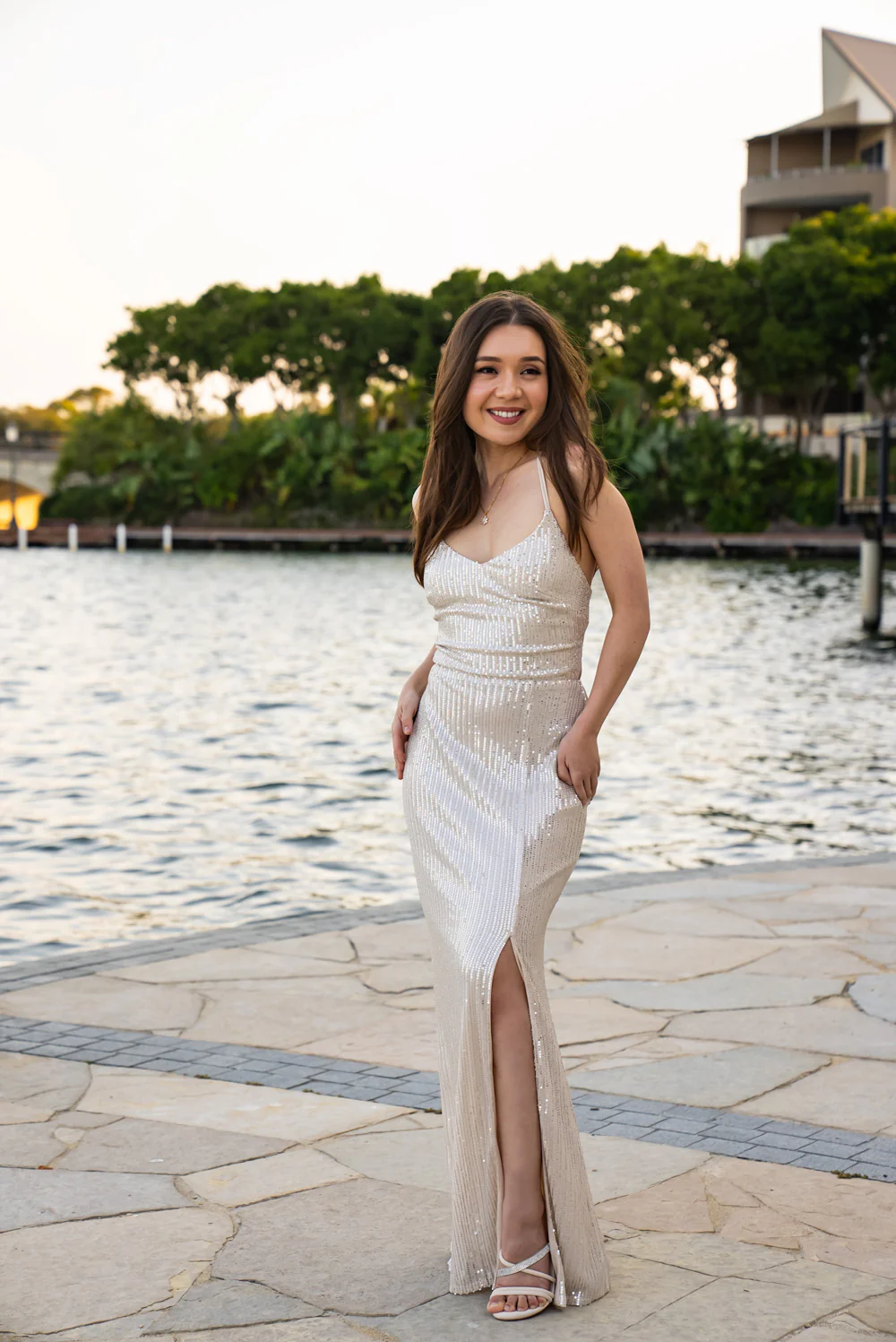 'Kim' Sequin Prom & Formal Dress (Champagne) - Image 3